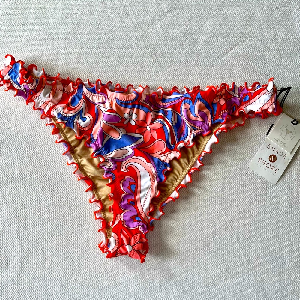 Shade & Shore High Leg Cheeky Bikini Bottoms Retro Paisley Floral Women’s S
